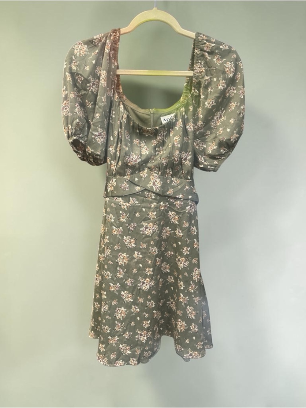 ARULA Olive Green Midi Dress with Pink Floral Print